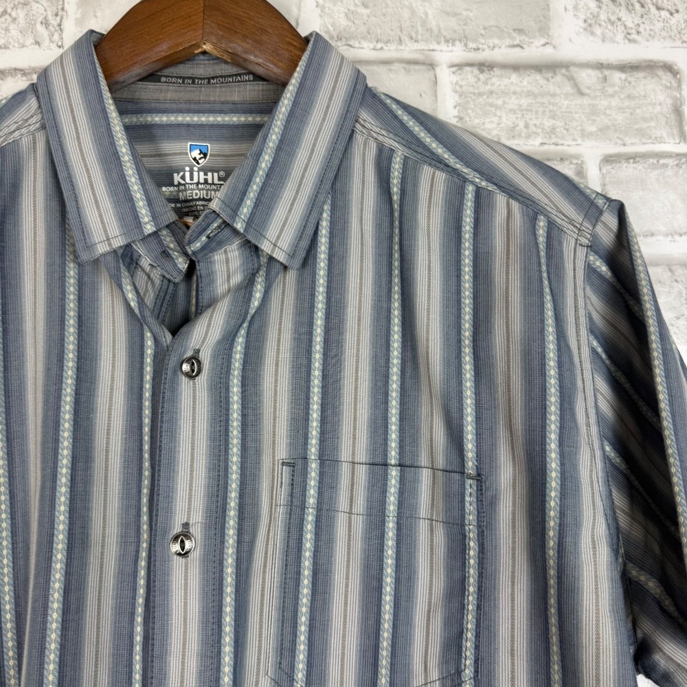 Kuhl Men's Casual Button-Down Striped Shirt in Blue and Gray